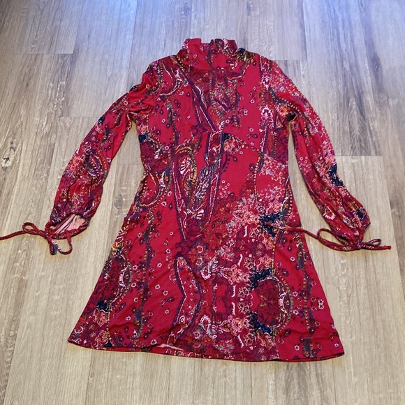 NWOT Boutique Red Mock Neck Dress with Cut Out Back - Picture 2 of 6